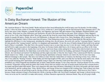 Essay on Is Daisy Buchanan Honest: the Illusion of the American Dream