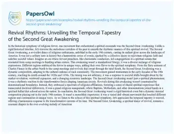 Essay on Revival Rhythms: Unveiling the Temporal Tapestry of the Second Great Awakening