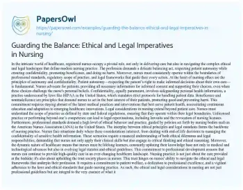 Essay on Guarding the Balance: Ethical and Legal Imperatives in Nursing