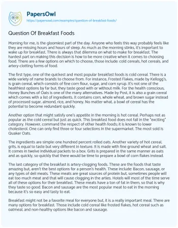 Essay on Question of Breakfast Foods