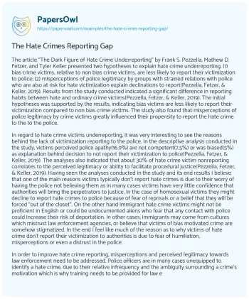 Essay on The Hate Crimes Reporting Gap