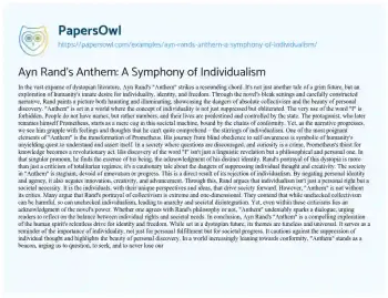 Essay on Ayn Rand’s Anthem: a Symphony of Individualism