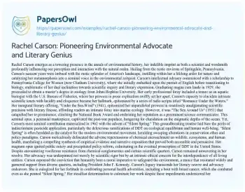 Essay on Rachel Carson: Pioneering Environmental Advocate and Literary Genius