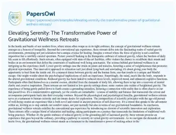 Essay on Elevating Serenity: the Transformative Power of Gravitational Wellness Retreats