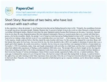 Essay on Short Story: Narrative of Two Twins, who have Lost Contact with each other