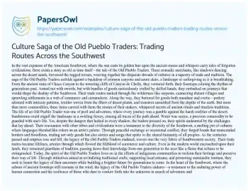 Essay on Culture Saga of the Old Pueblo Traders: Trading Routes Across the Southwest