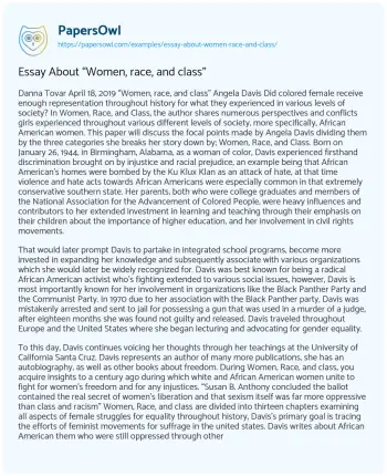 Essay on Essay about “Women, Race, and Class”