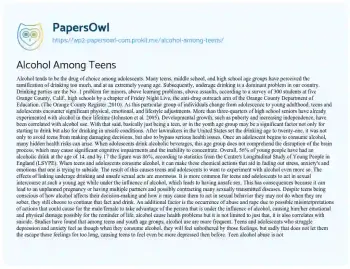 Essay on Alcohol Among Teens