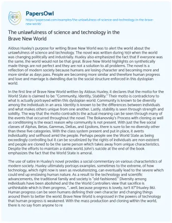 Essay on The Unlawfulness of Science and Technology in the Brave New World