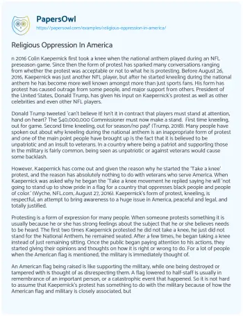 Essay on Religious Oppression in America