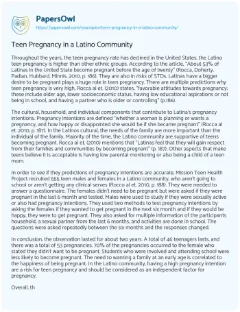 Essay on Teen Pregnancy in a Latino Community