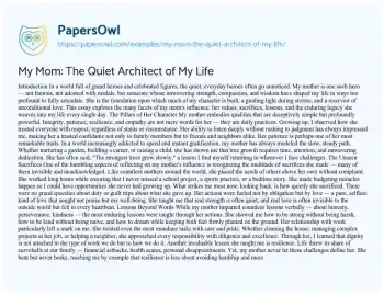 Essay on My Mom: the Quiet Architect of my Life