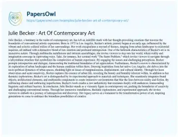 Essay on Julie Becker : Art of Contemporary Art