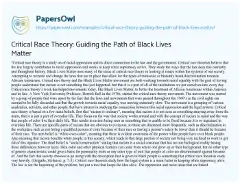 Essay on Critical Race Theory: Guiding the Path of Black Lives Matter