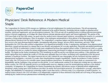 Essay on Physicians’ Desk Reference: a Modern Medical Staple