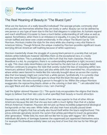 Essay on The Real Meaning of Beauty in “The Bluest Eyes”