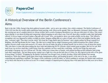 Essay on A Historical Overview of the Berlin Conference’s Aims