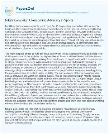 Essay on Nike’s Campaign Overcoming Adversity in Sports