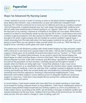 Essay on Ways i’ve Advanced my Nursing Career