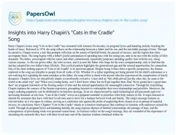 Essay on Insights into Harry Chapin’s “Cats in the Cradle” Song