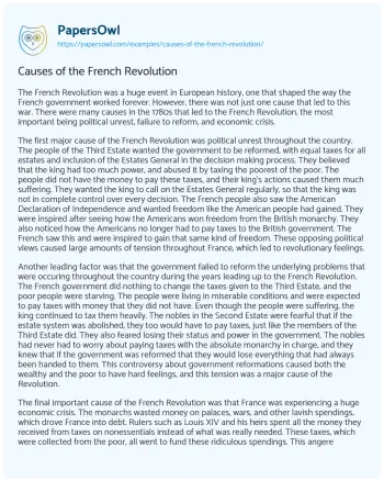 Essay on Causes of the French Revolution