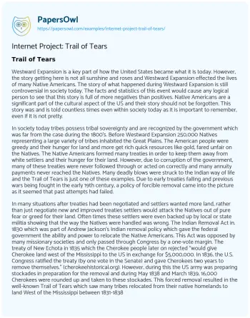 Essay on The Trail of Tears: a Complex Legacy