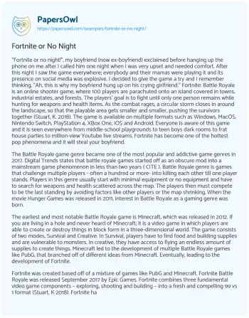 Essay on Fortnite or no Night