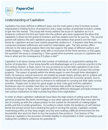 Essay on Understanding of Capitalism