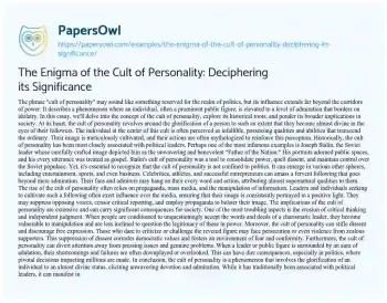 Essay on The Enigma of the Cult of Personality: Deciphering its Significance