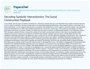 Essay on Decoding Symbolic Interactionism: the Social Construction Playbook