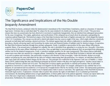 Essay on The Significance and Implications of the no Double Jeopardy Amendment