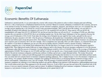 Essay on Economic Benefits of Euthanasia