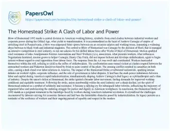 Essay on The Homestead Strike: a Clash of Labor and Power