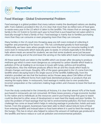 Essay on Food Wastage – Global Environmental Problem