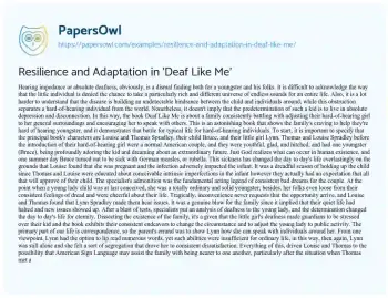 Essay on Resilience and Adaptation in ‘Deaf Like Me’