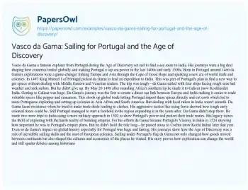 Essay on Vasco Da Gama: Sailing for Portugal and the Age of Discovery