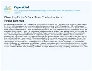 Essay on Dissecting Fiction’s Dark Mirror: the Intricacies of Patrick Bateman