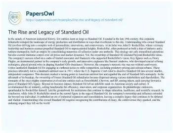 Essay on The Rise and Legacy of Standard Oil