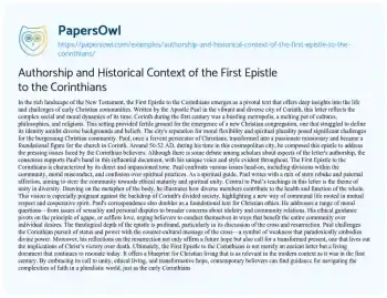 Essay on Authorship and Historical Context of the First Epistle to the Corinthians