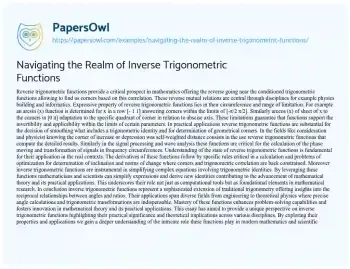 Essay on Navigating the Realm of Inverse Trigonometric Functions