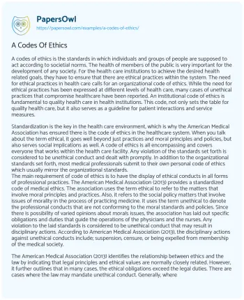 Essay on A Codes of Ethics