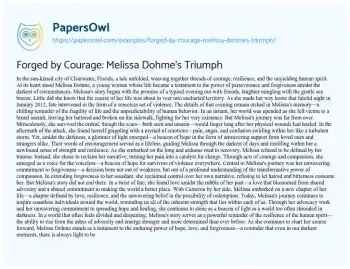 Essay on Forged by Courage: Melissa Dohme’s Triumph