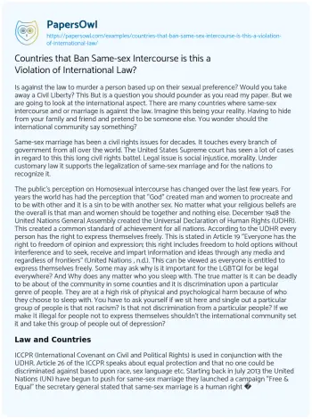 Essay on Countries that Ban Same-sex Intercourse is this a Violation of International Law?