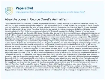 Essay on Absolute Power in George Orwell’s Animal Farm