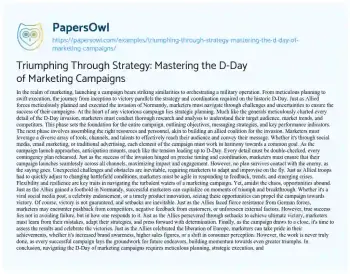 Essay on Triumphing through Strategy: Mastering the D-Day of Marketing Campaigns