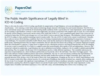 Essay on The Public Health Significance of ‘Legally Blind’ in ICD-10 Coding