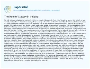 Essay on The Role of Slavery in Inciting