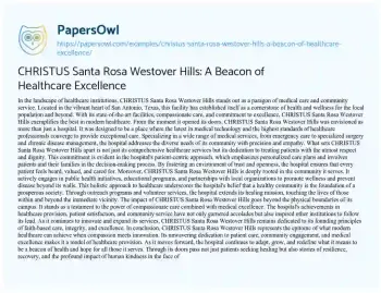 Essay on CHRISTUS Santa Rosa Westover Hills: a Beacon of Healthcare Excellence