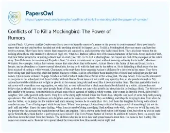 Essay on Conflicts of to Kill a Mockingbird: the Power of Rumors