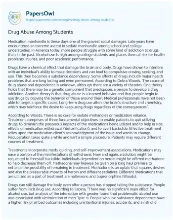 Essay on Drug Abuse Among Students